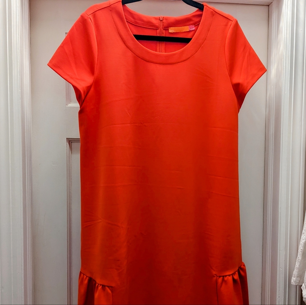 Ava Maternity Ruffle Hem Red/Coral Scuba Mini Dress